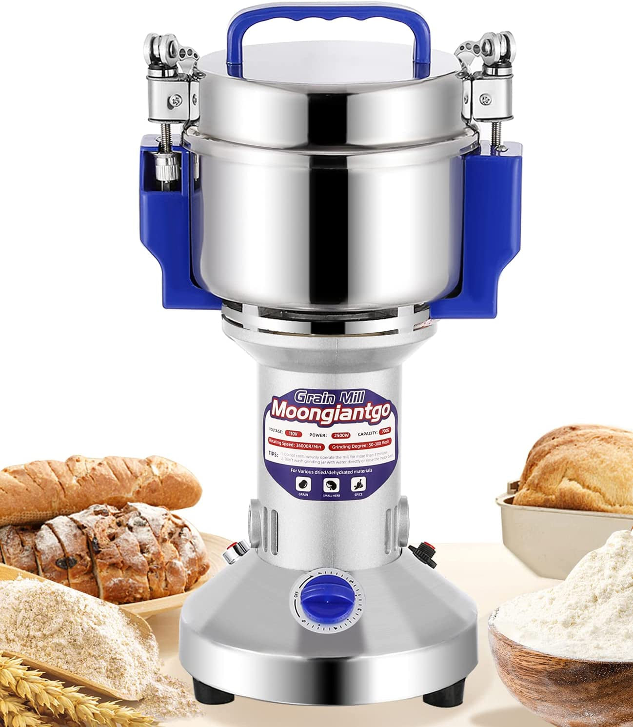 "High-Speed Electric Grain Mill and Spice Grinder - Stainless Steel, 500G Capacity"