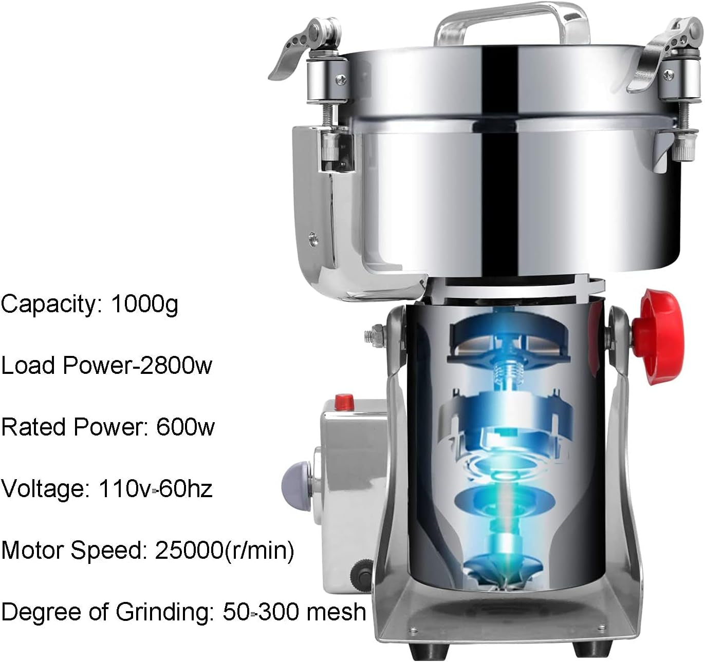 "High-Speed Commercial Grain Grinder Mill for Herbs, Spices, Coffee, and Beans - 1000G Capacity"
