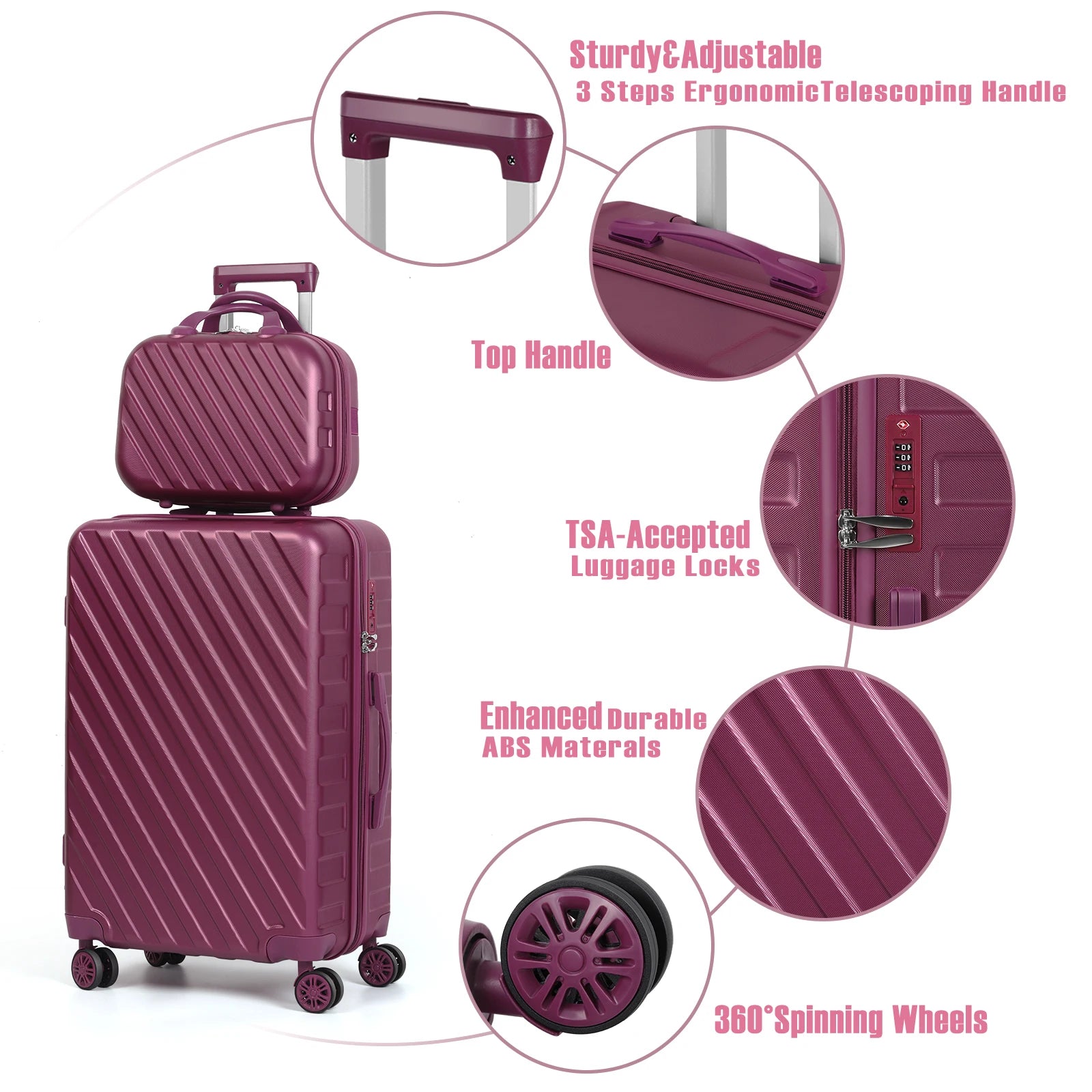 "Premium 5-Piece Black Luggage Set with Silent Spinner Wheels - Perfect for Family Travel!"