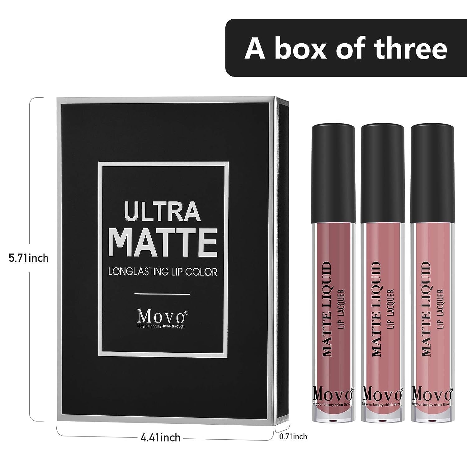 3Pcs Matte Liquid Lipstick Set Kit Longlasting Waterproof Lip Gloss Non-Stick Cup Nude Lip Lacquer Makeup Gift Set(3 Matte #4)