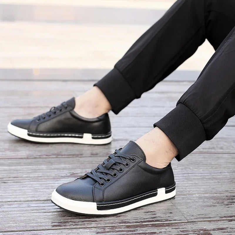 New Fashion Sneakers Men Shoes Brand Soft Leather Mens Casual Shoes Male Footwear Classic Black White Shoes Yellow Grey K017
