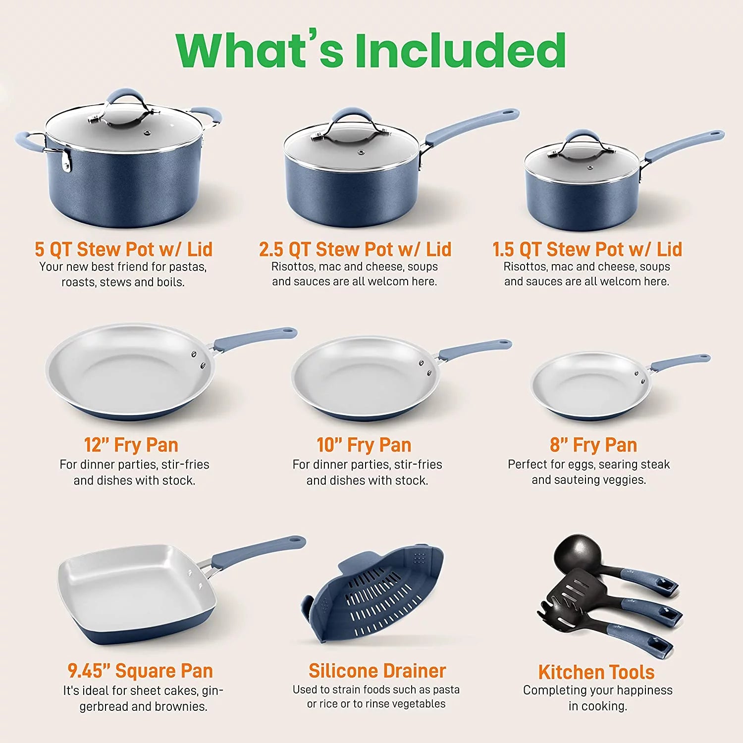 Kitchenware Pots & Pans Set – High-Qualified Basic Kitchen Cookware Set, Non-Stick (20-Piece Set)