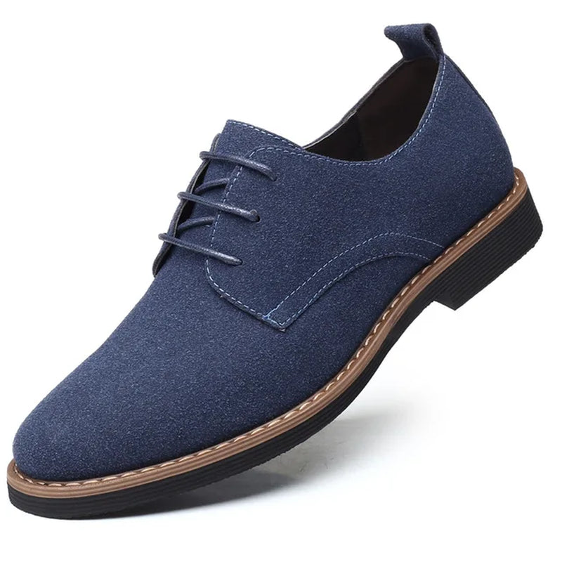 Men Suede Dress Shoes Lace up Blue Oxford Shoes for Men Flats Leather Fashion Men Shoes Breathable Comfortable Zapatos Hombre