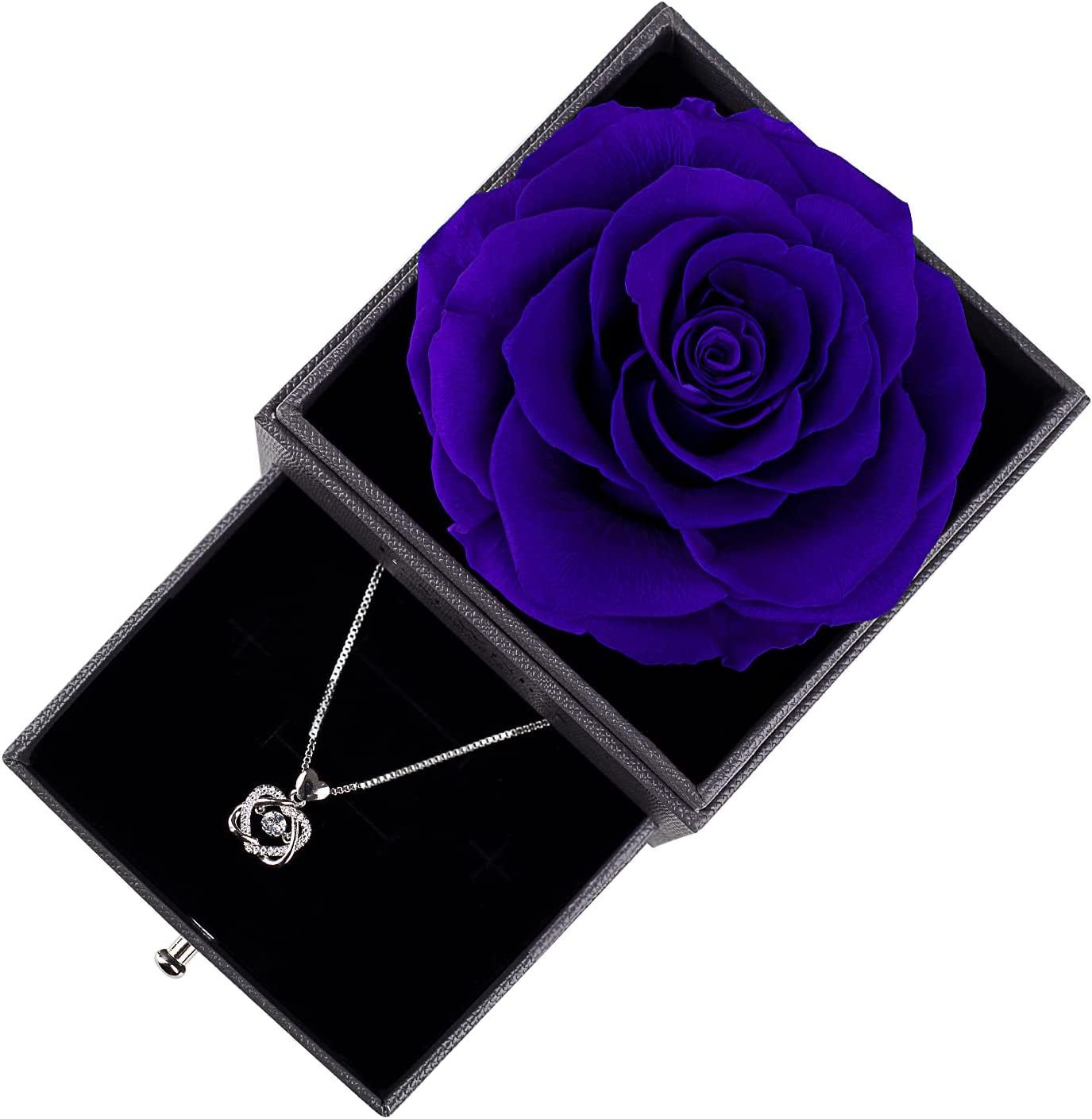 Preserved Real Rose with Necklace. Eternal Rose for Mom Wife Girlfriend Sister Ideas for Women on Mothers Day Birthday Anniversary Christmas Valentines Day (Royal Blue)