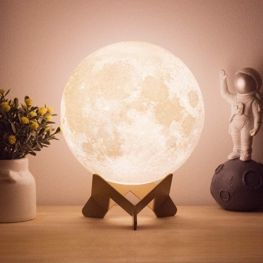 "3D Printed Moon Lamp Night Light - USB Rechargeable, Touch Control, 3 Colors - Perfect Gift for Kids and Women"