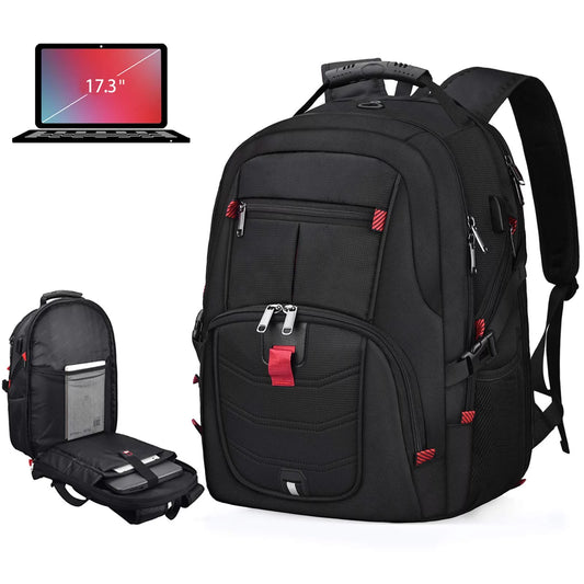 "Premium 17 Inch Waterproof Laptop Backpack with USB Charging Port - Ideal for Travel, School, and Business - Anti-Theft Design - 45L Capacity - Black"