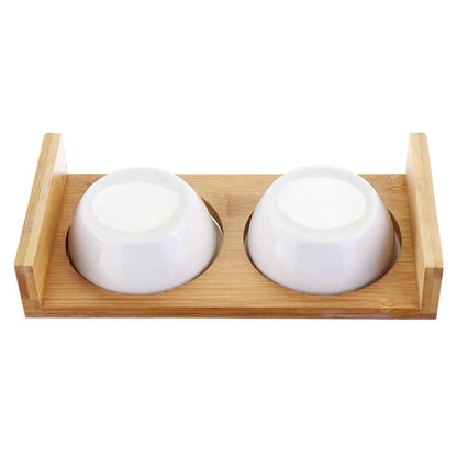 Cat Dog Feeders Bowl Pet Food Water Bowl 1/2 Bowls Ceramic Tableware Bamboo Frame Antiskid Pet Supplies Dog Cat Feeding Bowl