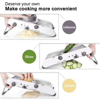 LMETJMA 18 Types Adjustable Mandoline Slicer Stainless Steel Vegetable Julienner Grater Onion Potato Slicer Cutter KC0326