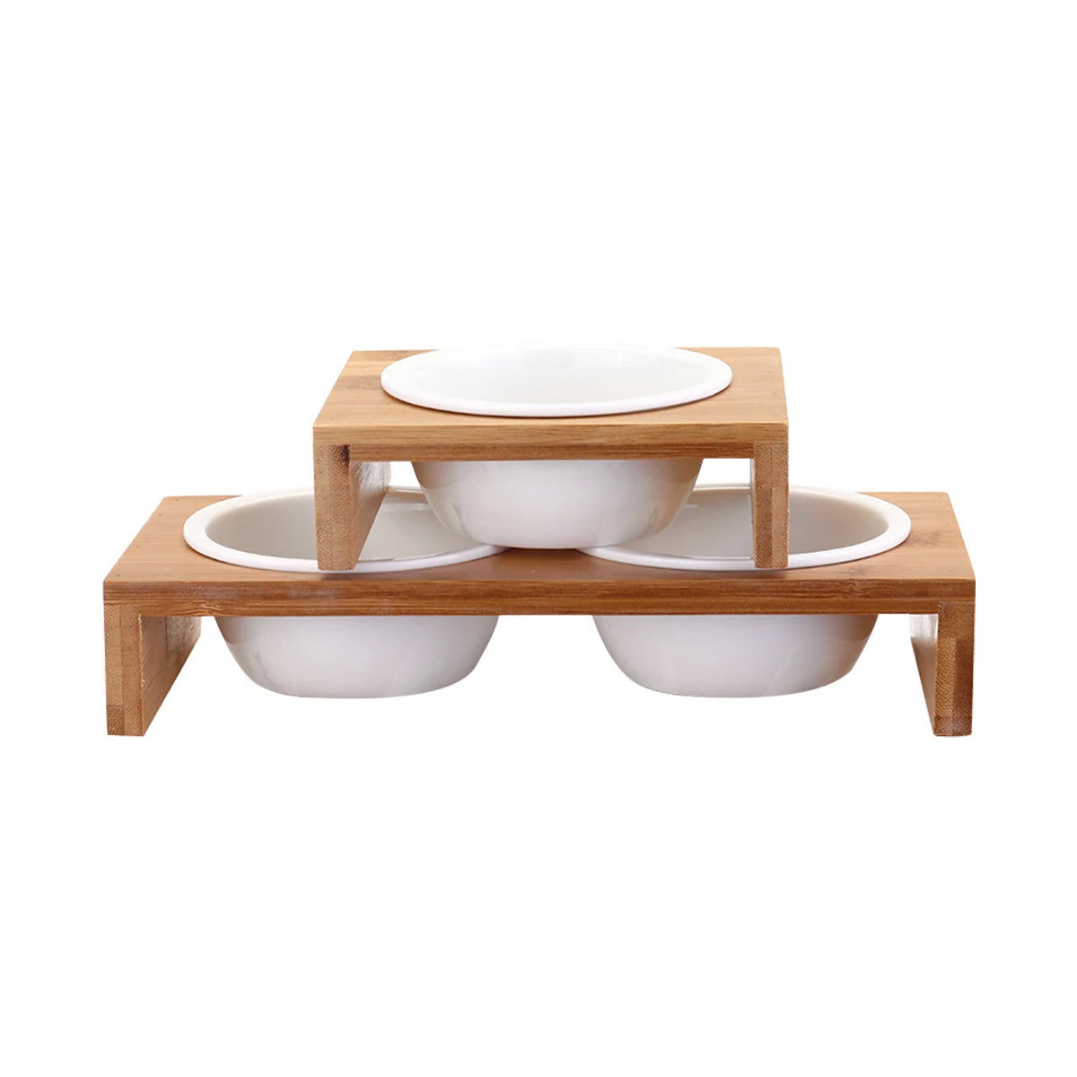 Cat Dog Feeders Bowl Pet Food Water Bowl 1/2 Bowls Ceramic Tableware Bamboo Frame Antiskid Pet Supplies Dog Cat Feeding Bowl