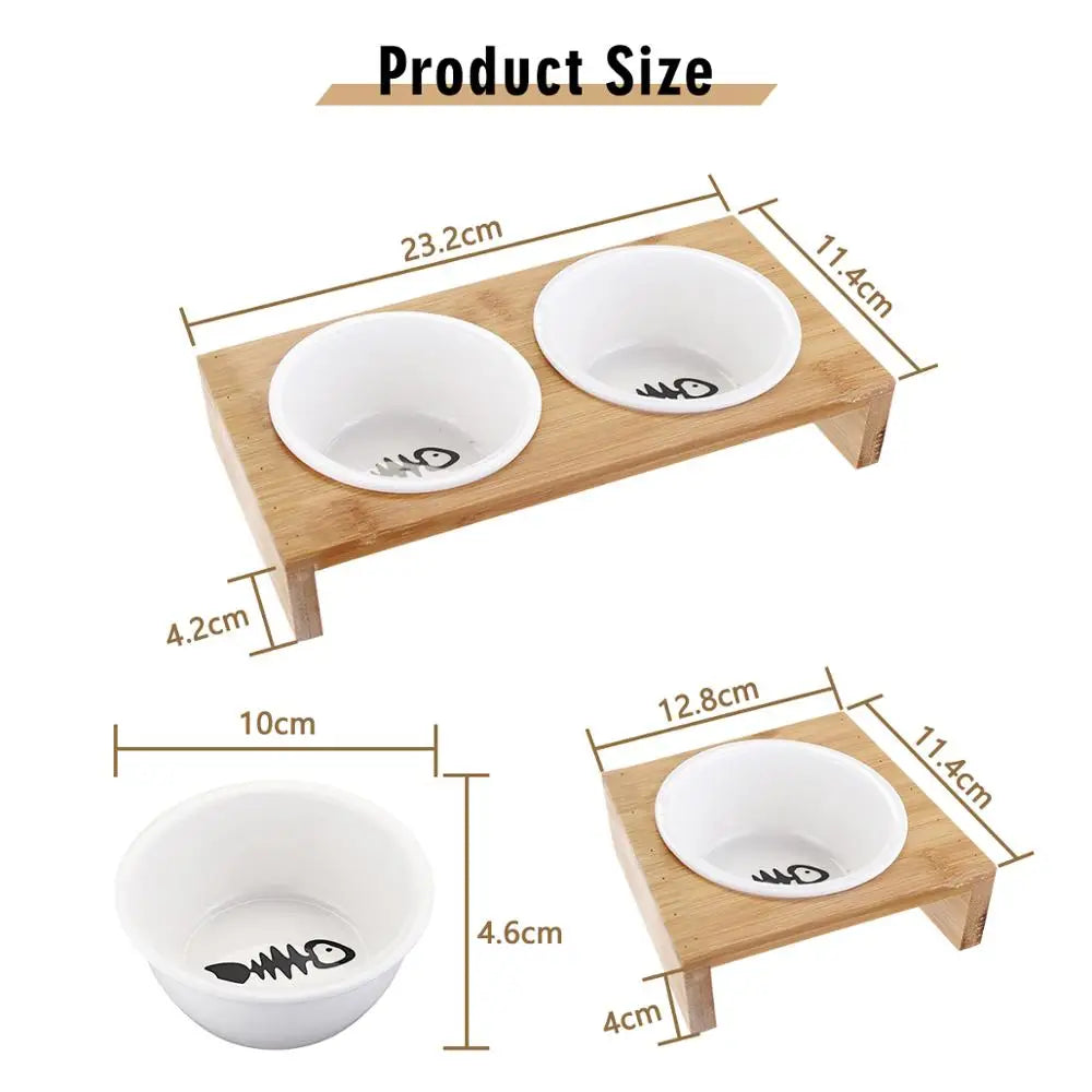 Cat Dog Feeders Bowl Pet Food Water Bowl 1/2 Bowls Ceramic Tableware Bamboo Frame Antiskid Pet Supplies Dog Cat Feeding Bowl