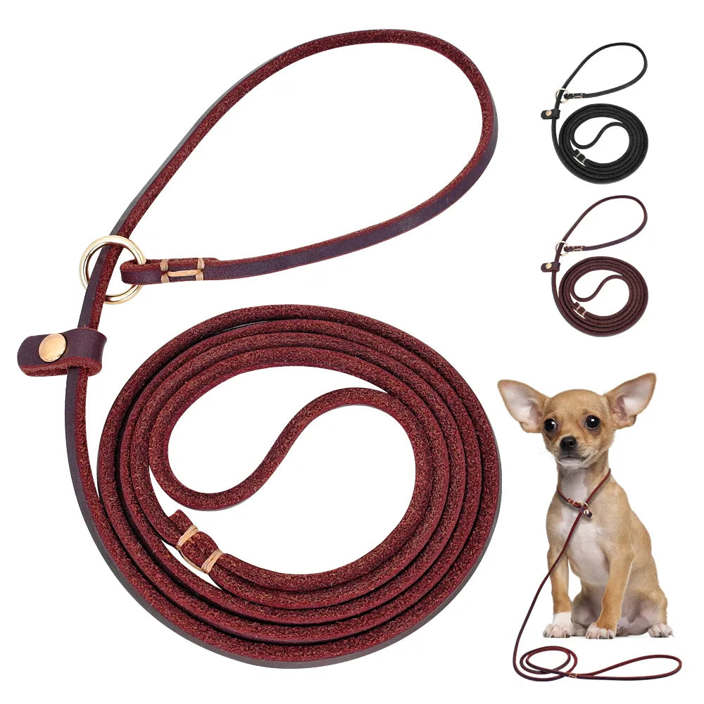 4ft/5ft Leather Dog Leash P Chian Collar Traction Lead Rope For Chihuahua Bulldog Small Dogs Leashes Slip Collars Pet Supplies