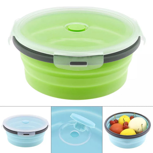 Silicone Lunch-Box Round Folding Food Container Portable Bowl 350ML/500ML/800ML/1200ML Two Colors Bento-box Eco-Friendly