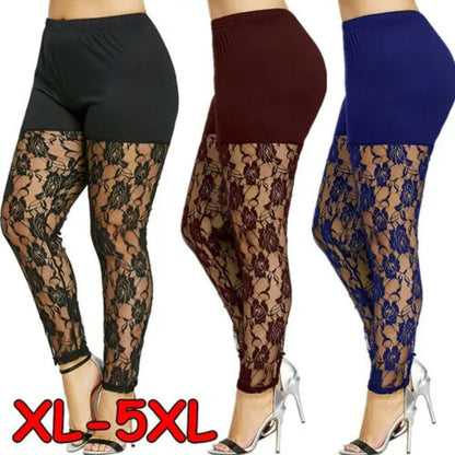 Women Casual Skinny Pants Leggings Fashion Lace Hollow Out Pencil Trouser Summer Elastic Bodycon Jeggings Thin Plus Size
