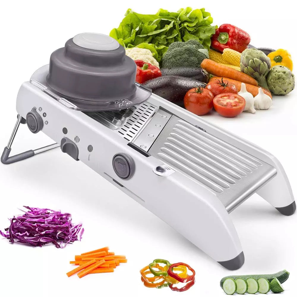 LMETJMA 18 Types Adjustable Mandoline Slicer Stainless Steel Vegetable Julienner Grater Onion Potato Slicer Cutter KC0326