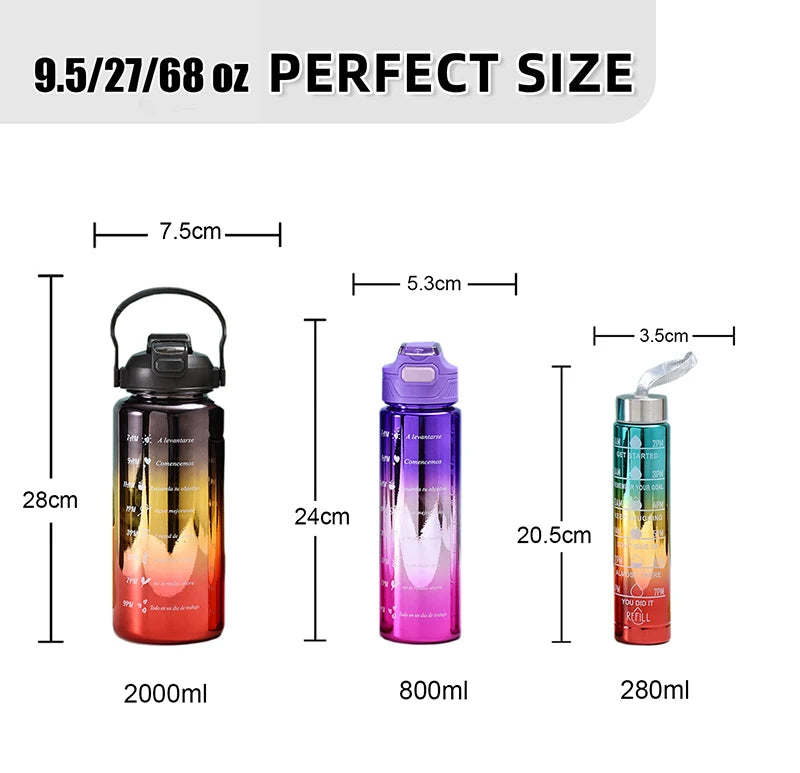 3PCS  Leakproof Water Bottle,2L Motivational Water Bottle with Times for  Office or Gym