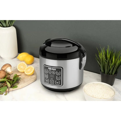 Aroma 8-Cup Programmable Rice & Grain Cooker, Steamer，What's Included Measuring Cup, Spatula, and Steaming Tray