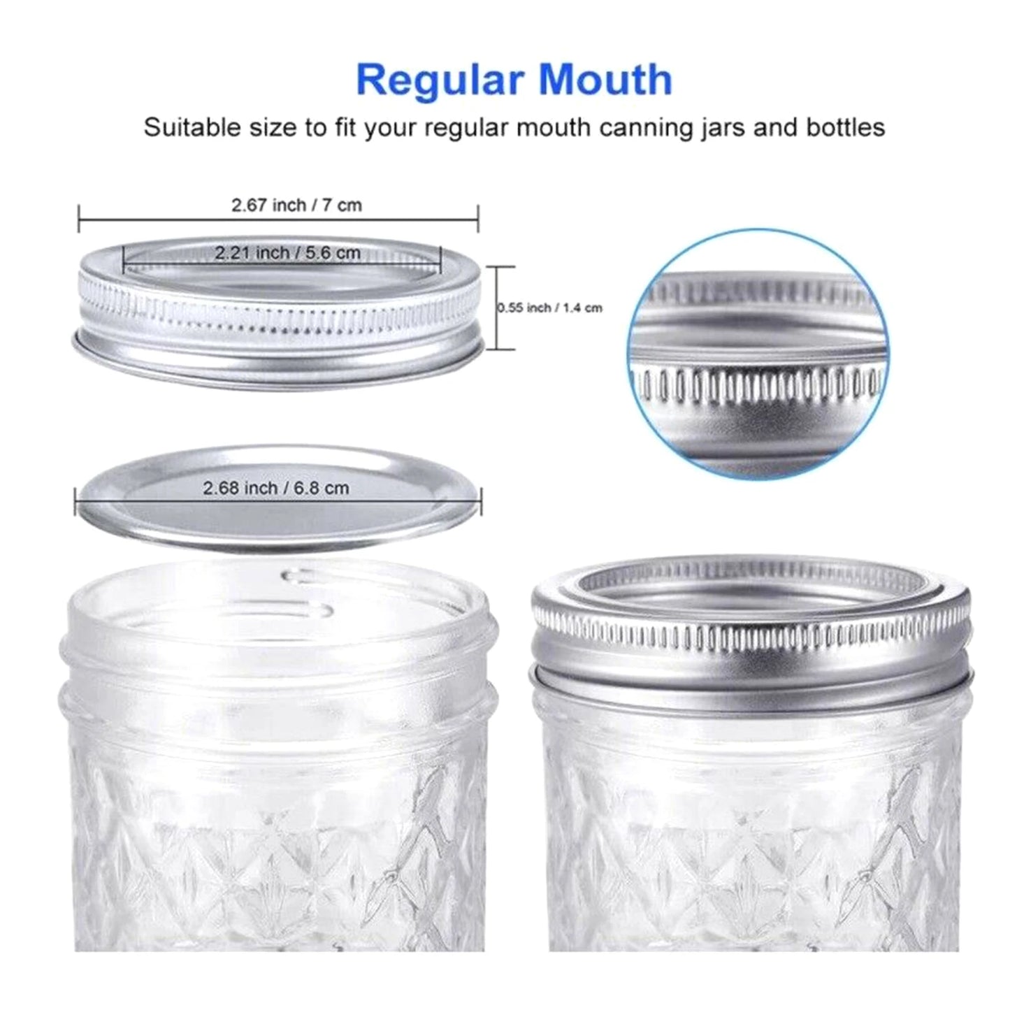 48 Pack Canning Lids Mason Regular 70mm Wide Silver Covers Replacement Tinplate Sealing Reusable Leak Proof Split-Type Jar Lids