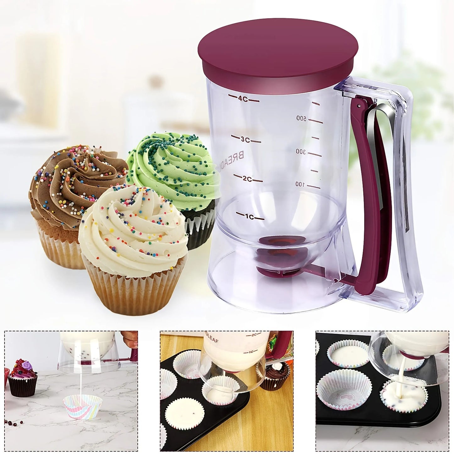 1 Pc Pancake Cupcake Batter Dispenser, Collapsible Batter For Cupcakes, Waffles, Muffin Mixes or Any Baked Goods