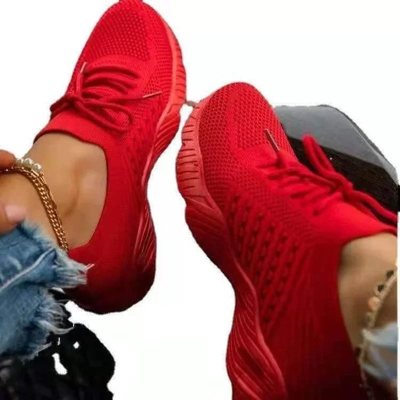 Women Fashion Lace Up Sneakers  Mesh Casual