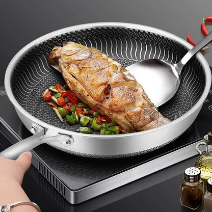 Stainless Steel Frying Pan 316 Stainless Steel Wok Pan Double-sided Honeycomb Skillet Suitable for All Stove