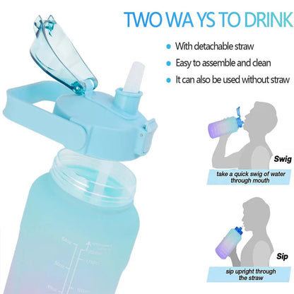 Sports Water Bottle for Running Drinking Bottle 2L Motivational with Time Marker Stickers Portable Reusable Plastic Cups