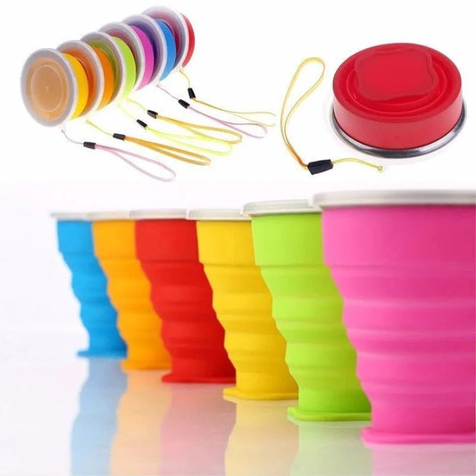 1Pc 200ml Portable Silicone Retractable Folding Cup with Lid Telescopic