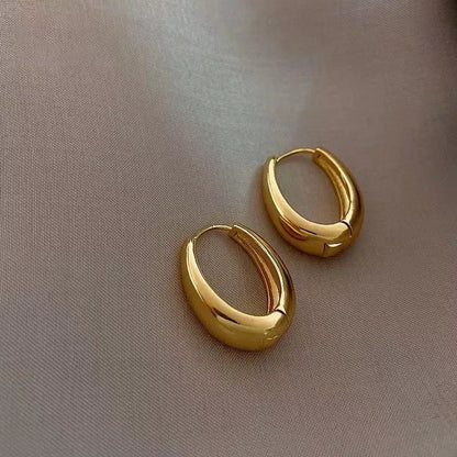 New Classic Copper Alloy Smooth Metal Hoop Earrings