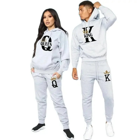 2024 New KING QUEEN Hooded Couple Set  Unisex