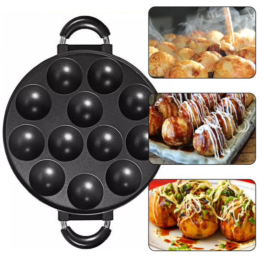 12 Holes Takoyaki Maker Grill Pan Octopus Ball Plate Home Cooking Baking Forms Mold Tray Baking Pan For Kitchen Tools