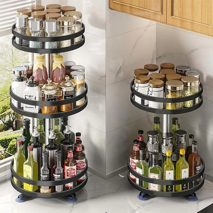 360°Kitchen Rotation Spice Rack Organizer Jar Cans For Kitchen Accessories Non-Skid Carbon Steel Storage Tray Seasonings