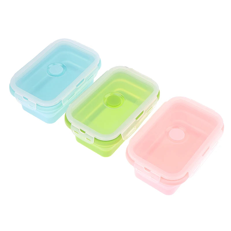 500ml Silicone Folding Bento Box Collapsible Portable Bento Lunch Box Microware Home Kitchen Outdoor Food Storage Containers Box