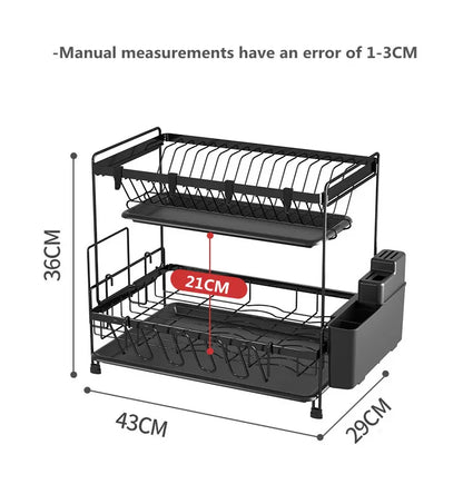 Metal Double-Layer Storage Rack Household Kitchen Countertops Collapsible Dishes and Dishes Drainage Rack Organizer