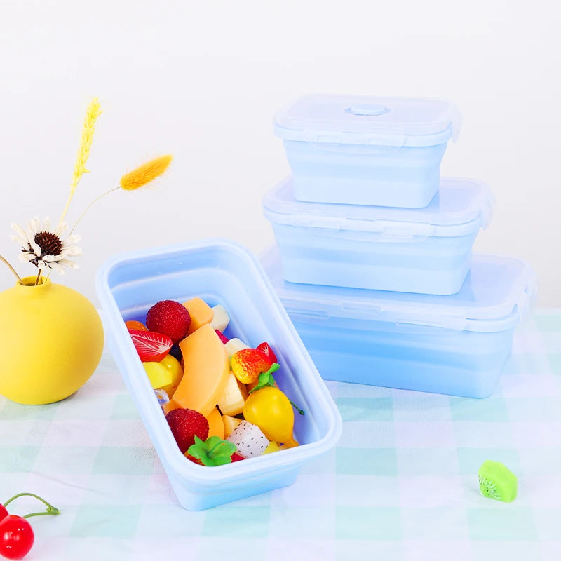 Silicone Folding Lunch Box Refrigerator Storage Microwave Heating Portable Outdoor Food Storage Container Lunch Box Kitchen Tool