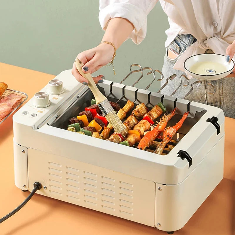 New 3 In 1 Electric BBQ Kebab Grill Machin Household Automatic Rotating Skewers Machine Indoor Smokeless Barbecue Grill Oven