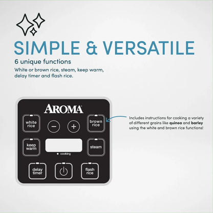 Aroma 8-Cup Programmable Rice & Grain Cooker, Steamer，What's Included Measuring Cup, Spatula, and Steaming Tray