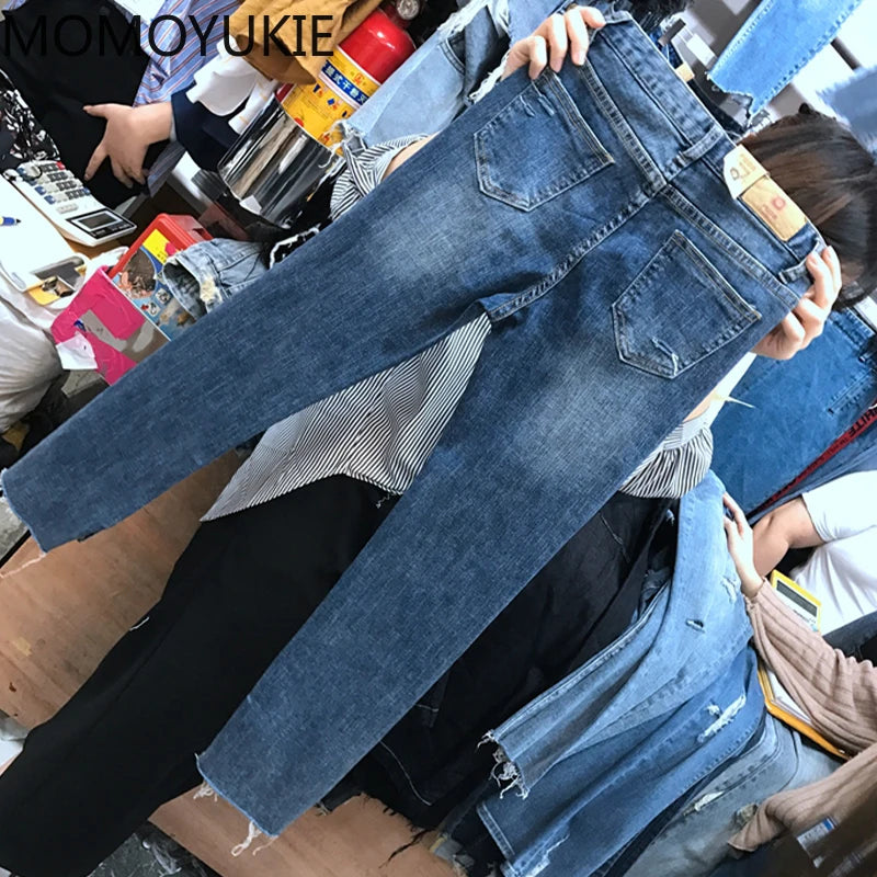 streetwear high waist women's fashion jeans woman girls women pants trousers female jean femme denim bagge ripped mom jeans