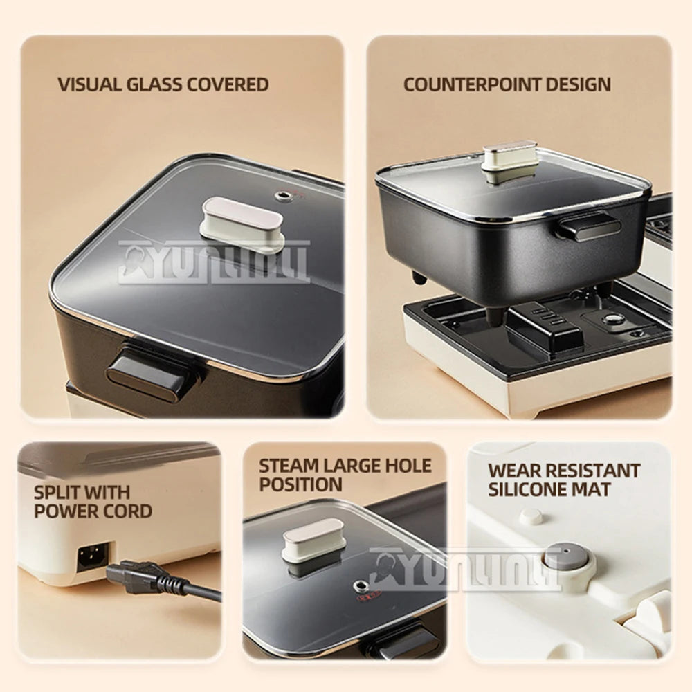 Folding Multi-Functional Cooking Pot Household Electric Barbecue Pot Home Appliances for Kitchen