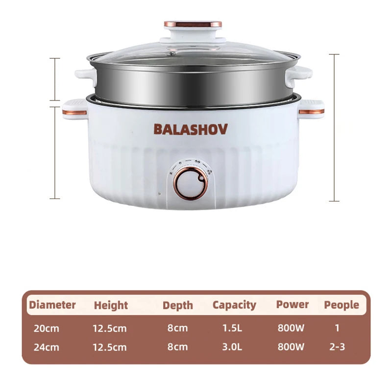 Electric Cooker Multi Cooker Household for Hot Pot Cooking and Frying and Double Layer Soup Heater Pot Fry EU /US Plug