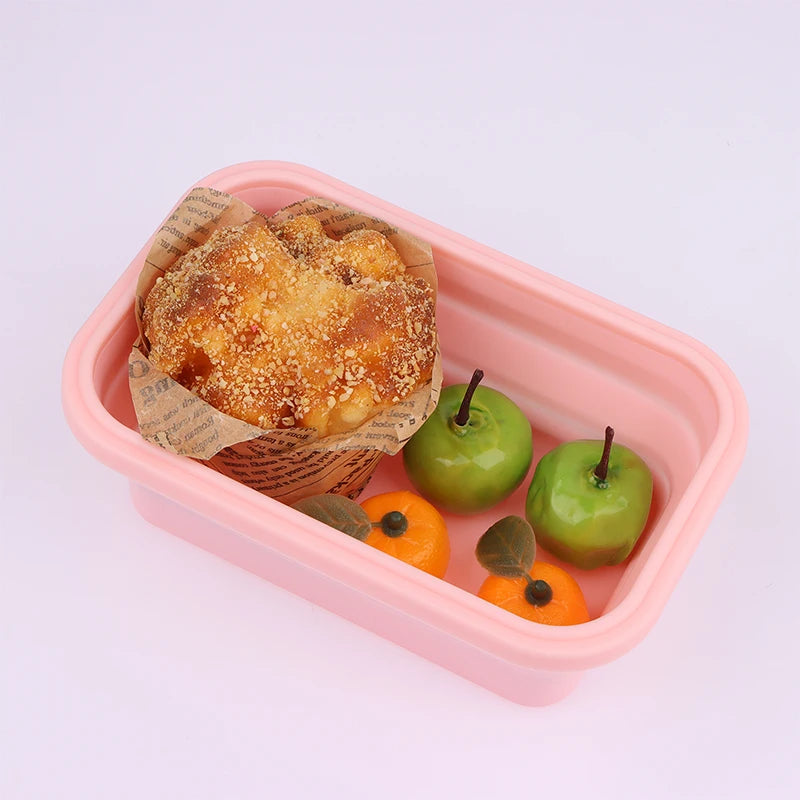 500ml Silicone Folding Bento Box Collapsible Portable Bento Lunch Box Microware Home Kitchen Outdoor Food Storage Containers Box