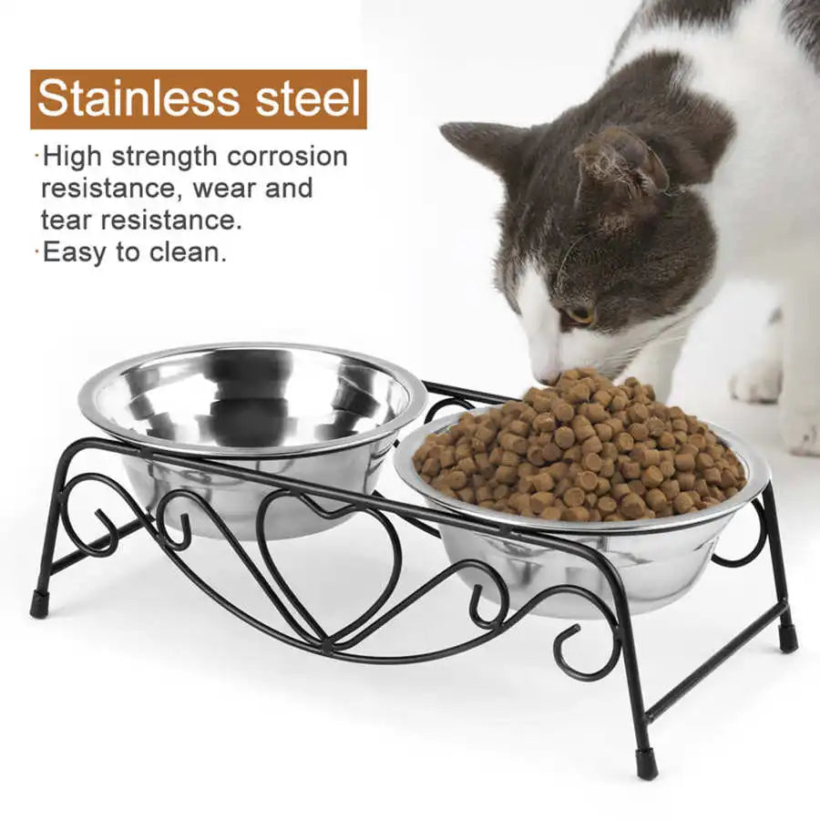 Hot Dogs Feeders Double Stainless Steel Dog Bowl Non-slip Feeding Pet Bowl Cat Puppy Food Water Feeder for Dog Pet Supplies