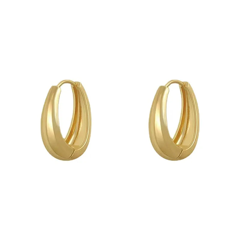 New Classic Copper Alloy Smooth Metal Hoop Earrings