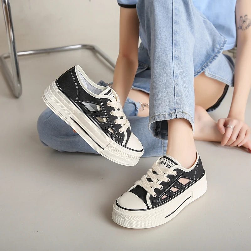 New Chunky Sneakers Women Flats Breathable Canvas