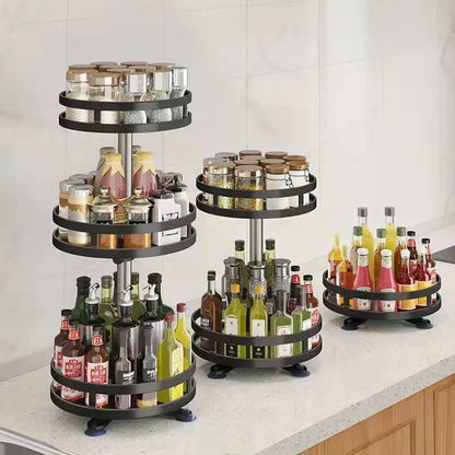 360°Kitchen Rotation Spice Rack Organizer Jar Cans For Kitchen Accessories Non-Skid Carbon Steel Storage Tray Seasonings