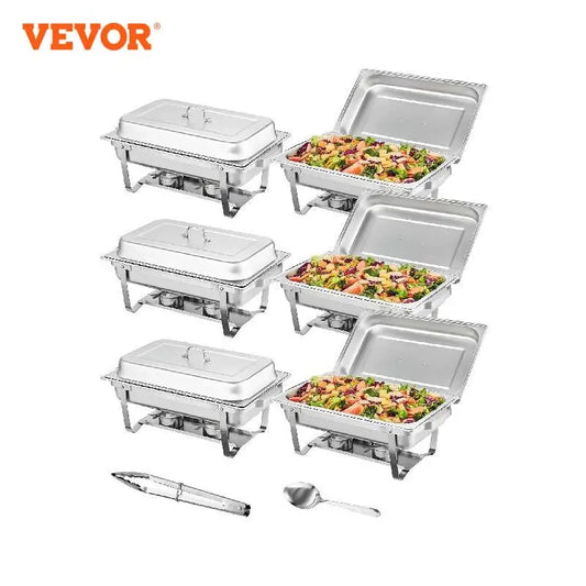 Rectangle Chafing Dish 2/4/6 Packs w/ Full Size Pans Buffet Catering Warmer Server Folding Stand Fuel Holder Tray