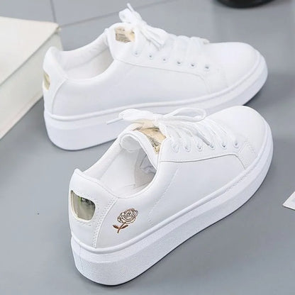 Little White Shoes for Women Rose Embroidery