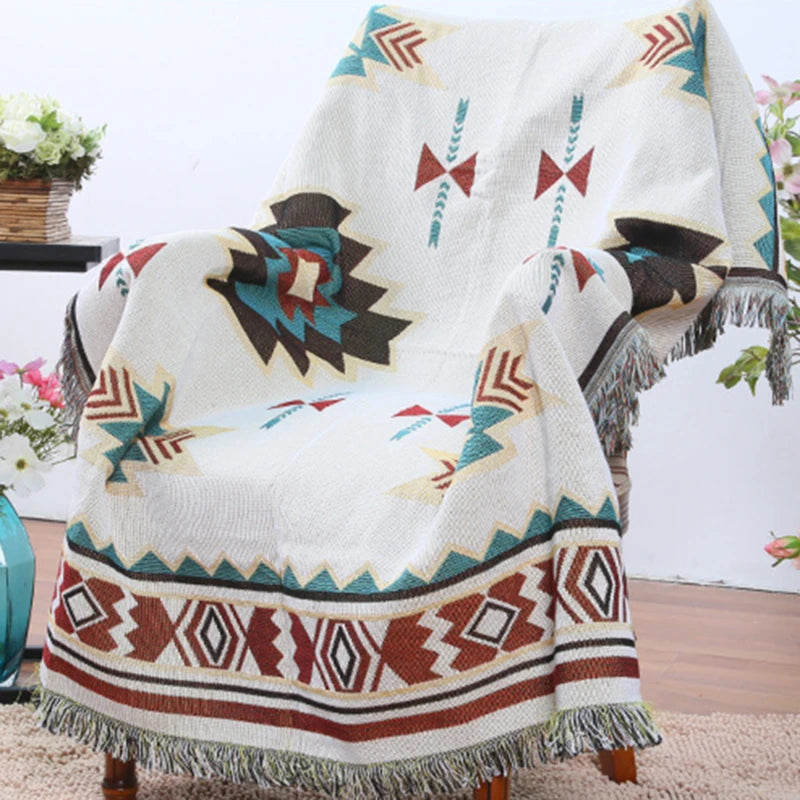 Tribal Blankets Indian Outdoor Rugs Camping Picnic Blanket Boho Decorative Bed Blankets Plaid Sofa Mats Travel Rug Tassels