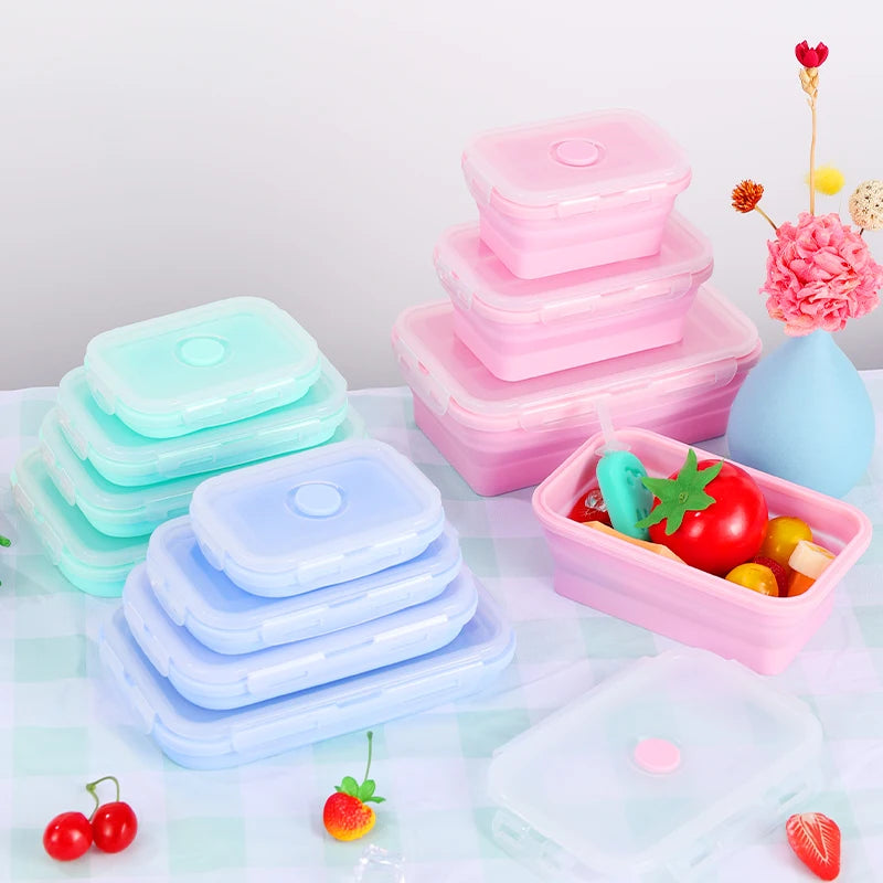 Silicone Folding Bento Box 4 Size Collapsible Portable Lunch Box for Food Dinnerware Food Container Bowl Lunchbox Tableware