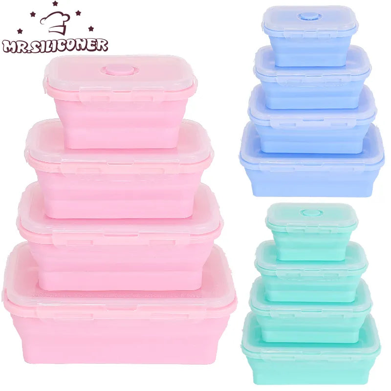 Silicone Folding Lunch Box Refrigerator Storage Microwave Heating Portable Outdoor Food Storage Container Lunch Box Kitchen Tool