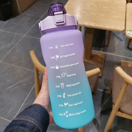 2L Water Bottle with Straw Large-capacity Girls Kids Drink Bottle Sports Fitness Portable Travel Cold Water Cup with Time Marker
