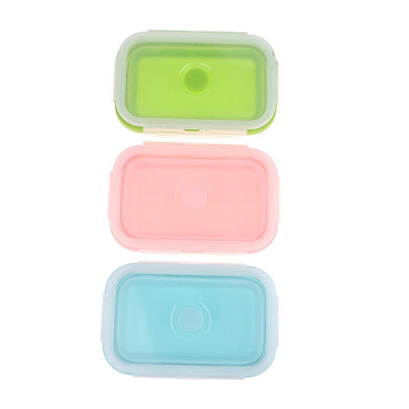 500ml Silicone Folding Bento Box Collapsible Portable Bento Lunch Box Microware Home Kitchen Outdoor Food Storage Containers Box